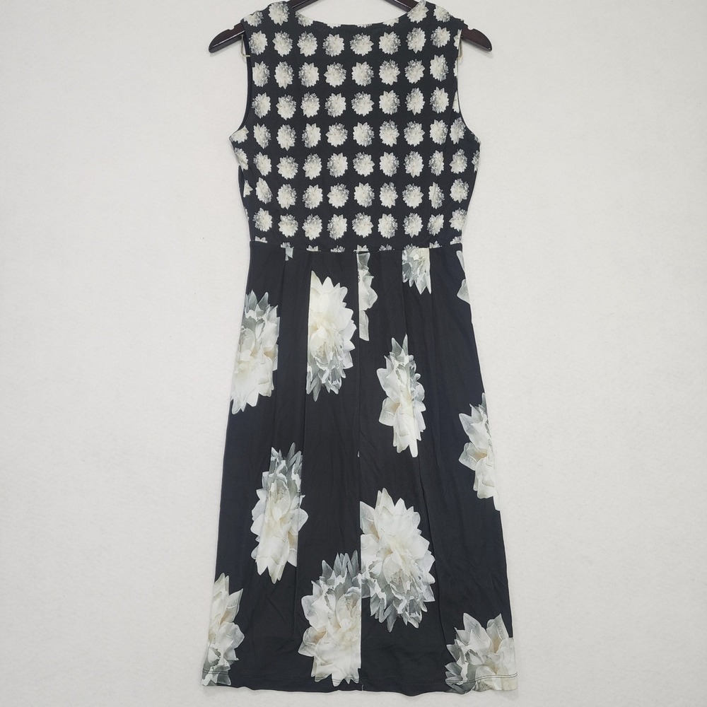 Max Mara Maxi Dress Womens 40 Black White Floral Rayon Wrap Neck Sleeveless - Picture 9 of 9